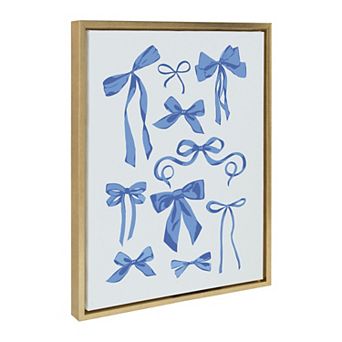 Sylvie Beaded Blue Bows Framed Canvas by Honey Island Studio