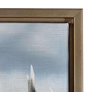 Sylvie Rosebud Deer Portrait with Linen Texture Framed Canvas by The Creative Bunch Studio