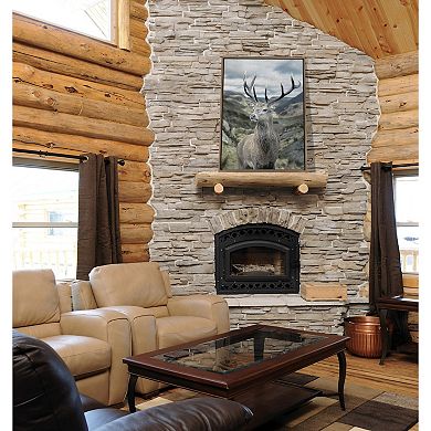 Sylvie Rosebud Deer Portrait with Linen Texture Framed Canvas by The Creative Bunch Studio