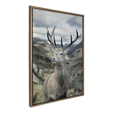 Sylvie Rosebud Deer Portrait with Linen Texture Framed Canvas by The Creative Bunch Studio
