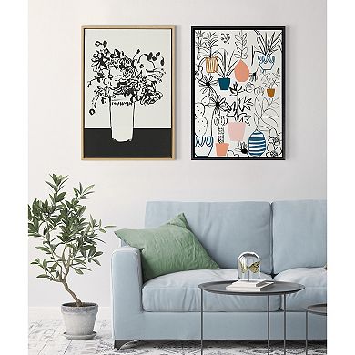 Sylvie 1043 Black and White Vase Framed Canvas by Teju Reval of SnazzyHues