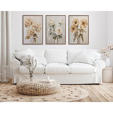 Sylvie Beaded Soft White Roses Framed Canvas by The Creative Bunch Studio