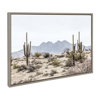 Sylvie Tall Saguaro Cacti Desert Mountain Framed Canvas by The Creative Bunch Studio