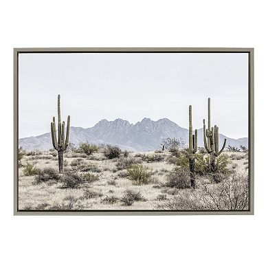 Sylvie Tall Saguaro Cacti Desert Mountain Framed Canvas by The Creative Bunch Studio