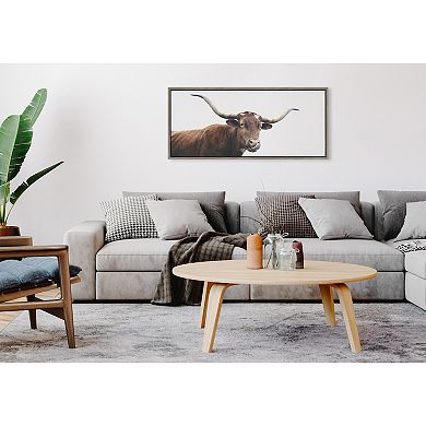 Sylvie Texas Longhorn Cow Lick Framed Canvas by The Creative Bunch Studio