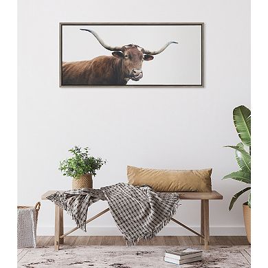 Sylvie Texas Longhorn Cow Lick Framed Canvas by The Creative Bunch Studio