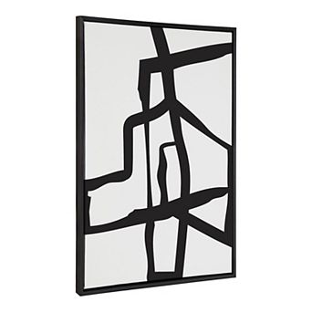 Sylvie Bold Sophisticated Abstract Black Stroke Framed Canvas by The Creative Bunch Studio