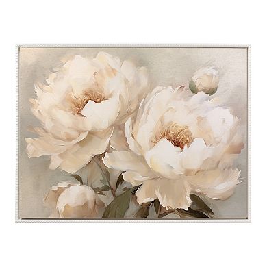 Sylvie Beaded Painterly Peonies Framed Canvas by The Creative Bunch Studio