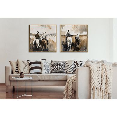 Sylvie Western Cowboy Horseback Ranch Abstract Neutral 1 Framed Canvas by The Creative Bunch Studio