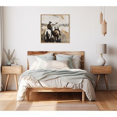 Sylvie Western Cowboy Horseback Ranch Abstract Neutral 1 Framed Canvas by The Creative Bunch Studio
