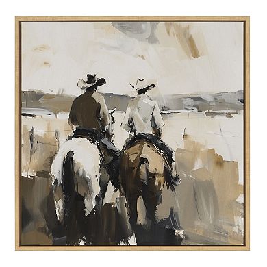 Sylvie Western Cowboy Horseback Ranch Abstract Neutral 1 Framed Canvas by The Creative Bunch Studio