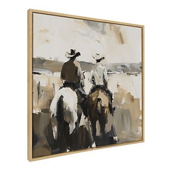 Sylvie Western Cowboy Horseback Ranch Abstract Neutral 1 Framed Canvas by The Creative Bunch Studio
