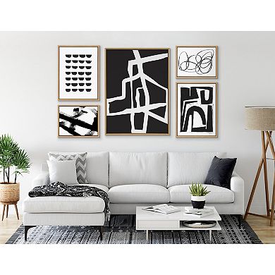 Sylvie Bold Sophisticated Abstract White Stroke Framed Canvas by The Creative Bunch Studio