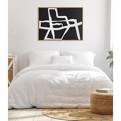 Sylvie Bold Sophisticated Abstract White Stroke Framed Canvas by The Creative Bunch Studio