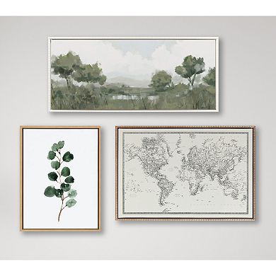 Sylvie Beaded Vintage Black and White World Map Framed Canvas by The Creative Bunch Studio