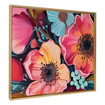 Sylvie Preppy Boho Aesthetic Colorful Floral Group Framed Canvas by The Creative Bunch Studio