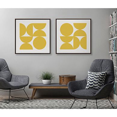 Sylvie Bold Vintage Geometric Sunshine Yellow Framed Canvas by The Creative Bunch Studio