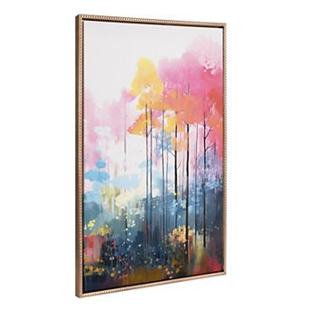 Sylvie Beaded Colorful Forest Landscape Framed Canvas by The Creative Bunch Studio