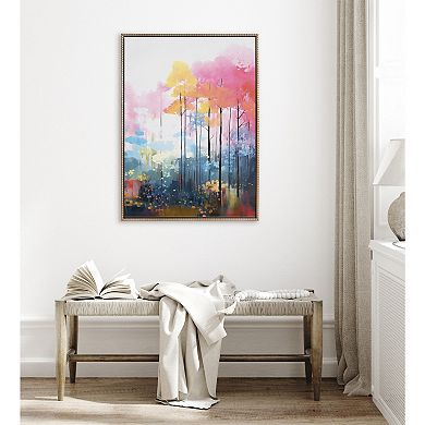 Sylvie Beaded Colorful Forest Landscape Framed Canvas by The Creative Bunch Studio