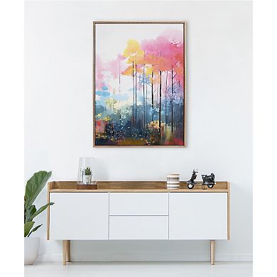 Sylvie Beaded Colorful Forest Landscape Framed Canvas by The Creative Bunch Studio