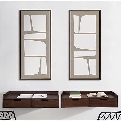 Sylvie Neutral Abstract Shapes Panel Framed Canvas by The Creative Bunch Studio