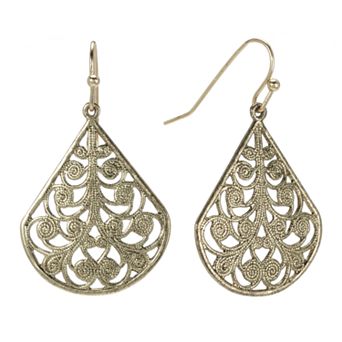 1928 Jet Filigree Teardrop Earrings
