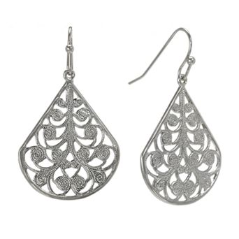1928 Jet Filigree Teardrop Earrings
