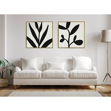 Sylvie Modern Botanical Neutral Abstract 1 Framed Canvas by The Creative Bunch Studio
