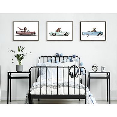 Sylvie Cowgirl Dino Driving 1950s Pink Cadillac Framed Canvas by Saint and Sailor Studios