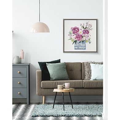 Sylvie Pink Blooms in Chinoiserie Framed Canvas by Patricia Shaw