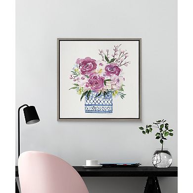Sylvie Pink Blooms in Chinoiserie Framed Canvas by Patricia Shaw