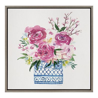 Sylvie Pink Blooms in Chinoiserie Framed Canvas by Patricia Shaw