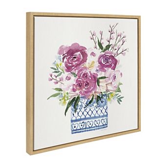 Sylvie Pink Blooms in Chinoiserie Framed Canvas by Patricia Shaw