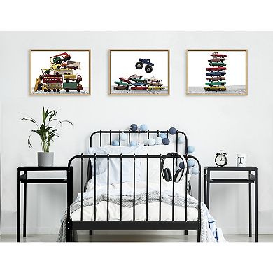 Sylvie Vintage Stacked Matchbox Cars and Monster Truck Framed Canvas by Saint and Sailor Studios