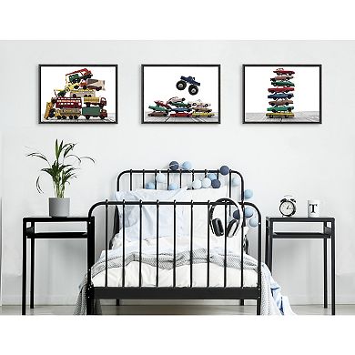 Sylvie Vintage Stacked Matchbox Work Vehicles Pile Framed Canvas by Saint and Sailor Studios