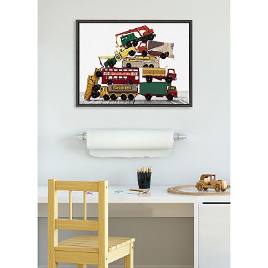 Sylvie Vintage Stacked Matchbox Work Vehicles Pile Framed Canvas by Saint and Sailor Studios