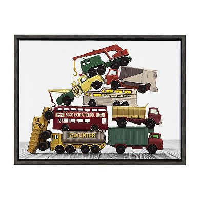 Sylvie Vintage Stacked Matchbox Work Vehicles Pile Framed Canvas by Saint and Sailor Studios