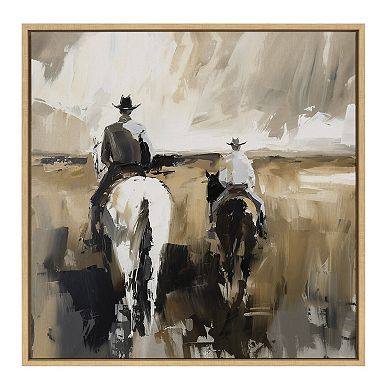 Sylvie Western Cowboy Horseback Ranch Abstract Neutral 2 Framed Canvas by The Creative Bunch Studio