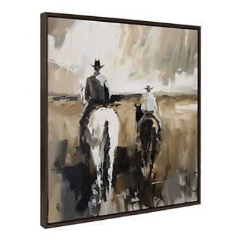 Sylvie Western Cowboy Horseback Ranch Abstract Neutral 2 Framed Canvas by The Creative Bunch Studio