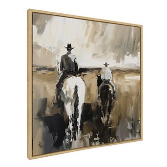 Sylvie Western Cowboy Horseback Ranch Abstract Neutral 2 Framed Canvas by The Creative Bunch Studio