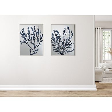 Sylvie Blue Ocean Coastal Nautical Coral Watercolor 2 Framed Canvas by The Creative Bunch Studio