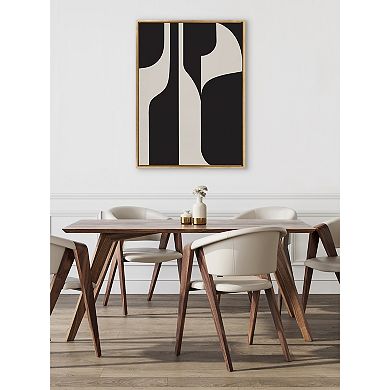 Sylvie Eye Catching Sleek Abstract 6 Black and Beige Framed Canvas by The Creative Bunch Studio