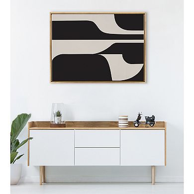 Sylvie Eye Catching Sleek Abstract 6 Black and Beige Framed Canvas by The Creative Bunch Studio