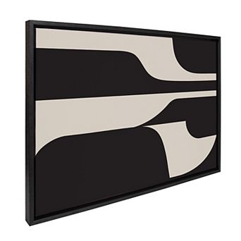 Sylvie Eye Catching Sleek Abstract 6 Black and Beige Framed Canvas by The Creative Bunch Studio