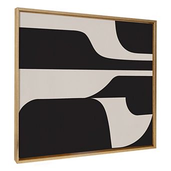 Sylvie Eye Catching Sleek Abstract 6 Black and Beige Framed Canvas by The Creative Bunch Studio