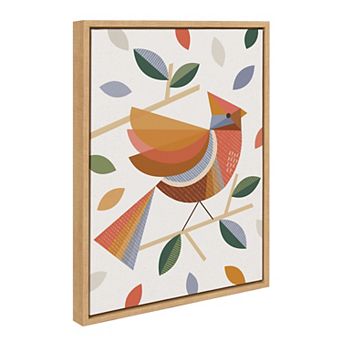 Sylvie Cardinal with Fall Leaves Framed Canvas by Carey Copeland