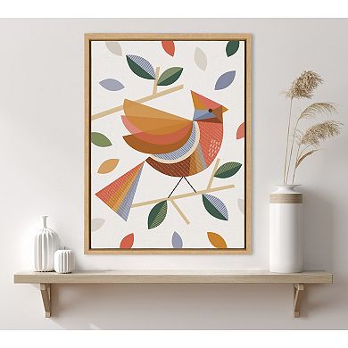 Sylvie Cardinal with Fall Leaves Framed Canvas by Carey Copeland