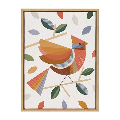 Sylvie Cardinal with Fall Leaves Framed Canvas by Carey Copeland