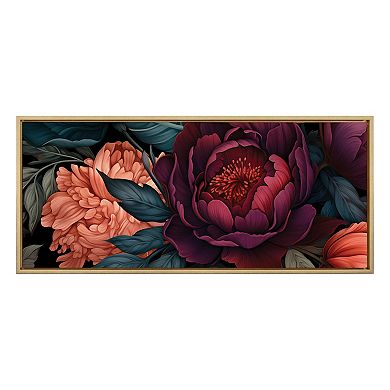 Sylvie Dark Academia Floral in Rich Jewel Tones Framed Canvas by The Creative Bunch Studio