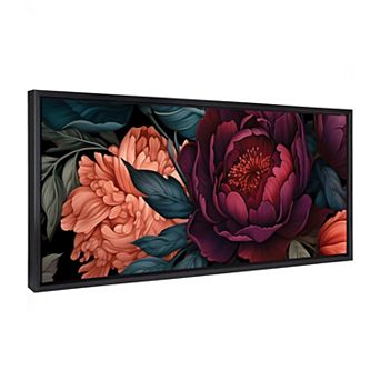 Sylvie Dark Academia Floral in Rich Jewel Tones Framed Canvas by The Creative Bunch Studio